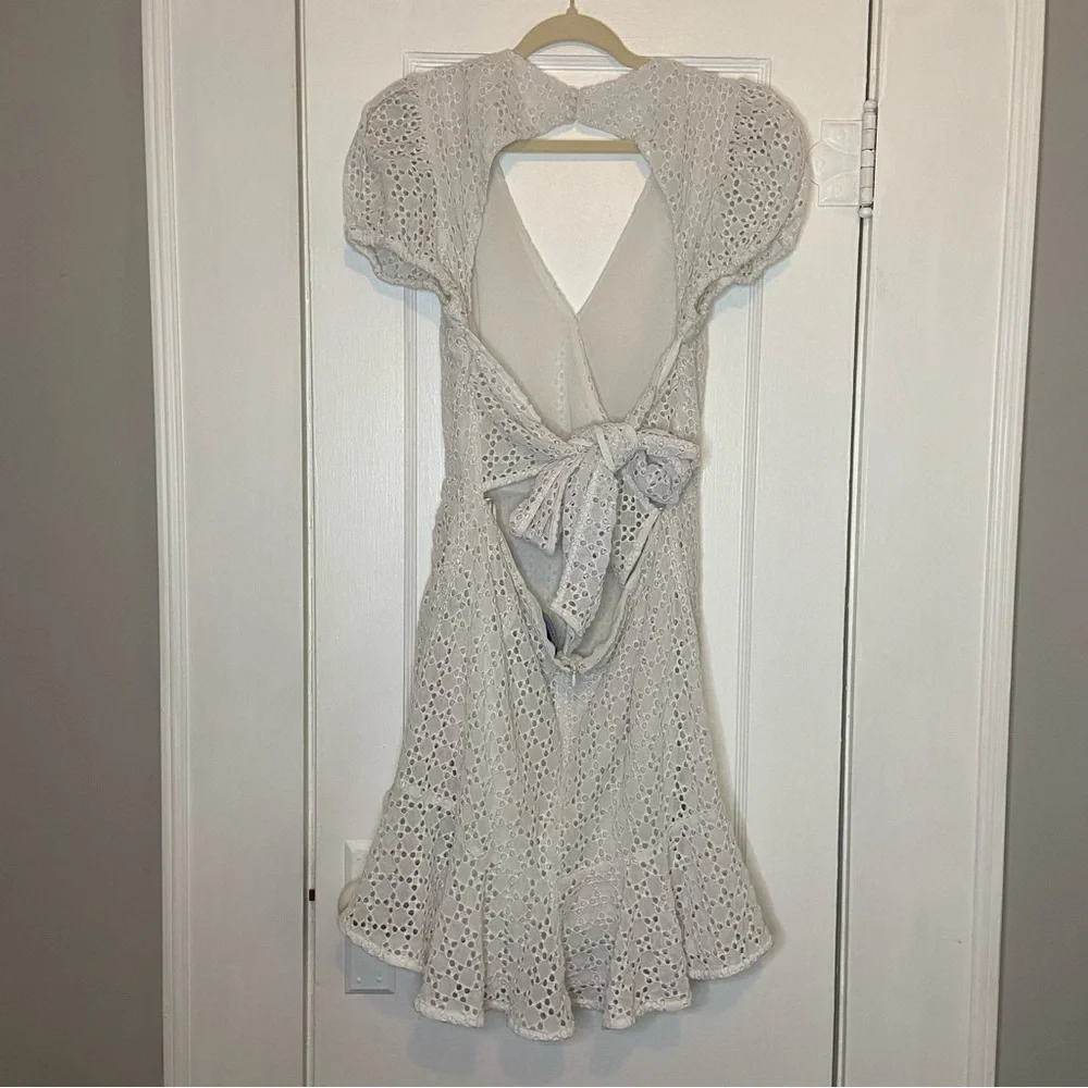 Bardot Nadia Tie Back Mini Eyelet Dress in ivory white size 12 - Picture 9 of 15